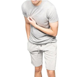 Soft cotton men summer set including short sleeve <b>top</b> and elastic waist shorts for <b>heat</b> casual home wear and outdoor activities - Product Image 3