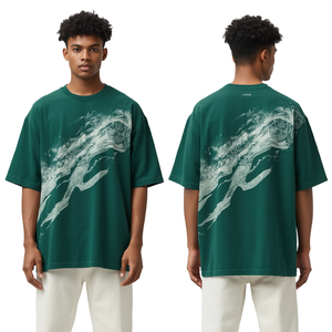 Camiseta Moderna para Hombre, Oversize, con Hombros Caídos, Estampado Esmeralda en Relieve y Algodón Premium de Alta Calidad - Product Image 2
