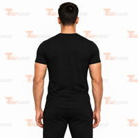 Tiierwear T-shirt noir à manches courtes pour homme, imprimé « Never Give Up », décontracté, col rond, coupe ajustée, en jersey de coton respirant