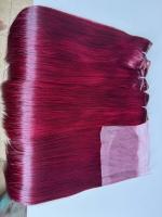 Couleur chaude vietnamien Remy cheveux faisceaux naturel droit Machine Double trame rouge vin couleur peau trame cheveux humains prix de gros