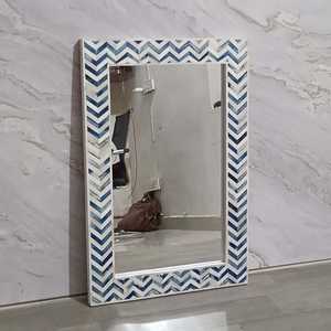 Handmade Eco-Friendly Bone Inlay Mirror Frame <b>Leaf</b> Design Cream White for Bedroom <b>Wall</b> <b>Decoration</b> Modern Interior - Product Image 3