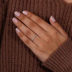 Half Eternity Diamond Band <b>Ring</b> Unique Platinum Wedding Band Lab Grown Diamonds Stackable <b>Rings</b> <b>Thin</b> Unique Women's Diamond Band - Product Image 2