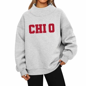 Chi / Omega <b>Mock</b> <b>Neck</b> Sweatshirt CHI O Chenille Letter <b>Mock</b> <b>Neck</b> Sweatshirt Heavyweight Cotton Fleece Crew <b>Neck</b> University - Product Image 1
