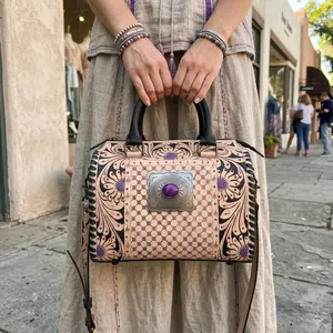 Vintage Women's <b>Handbag</b> Genuine Leather Bags Shoulder Bags Checkered Pattern Leather <b>Handbags</b> for Women - Product Image 5