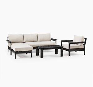 Ensemble de canapés d'extérieur modernes en teck massif, écologiques, imperméables, avec coussins, table basse, finition foncée, luxe, salon, jardin - Product Image 1