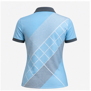 Polo Personalizado para Mujer con Estampado de Cuadrícula Diagonal Azul Cielo y Gris, de Secado Rápido, Transpirable, Manga Corta, Uniforme de Golf, WPS-0820 - Product Image 2