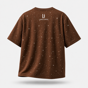 เสื้อยืดสีน้ำตาลประดับเพชรเทียมทรงโอเวอร์ไซส์สำหรับผู้ชาย สไตล์สตรีทแวร์ลำลอง แขนสั้น คอกลม ลายกราฟิกวิบวับ แฟชั่นเสื้อผ้า - Product Image 3