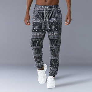 <b>Men's</b> Black <b>Bandana</b> Print Sweatpants Elastic Waist Drawstring Casual Jogger Pants With Side Pockets Breathable Midweight - Product Image 1