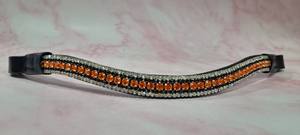Fronture de luxe en cuir fait main avec cristaux orange et double rangée de strass pour l'équitation - Product Image 4