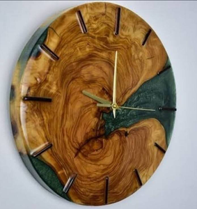 Top Selling Unique Handmade Wooden and Epoxy Resin Wall <b>Clocks</b> Elegant Round Shape Green Epoxy Style For Bedroom & Guest Room - Product Image 1