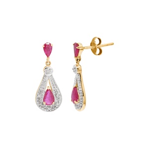 Pendientes de Oro Amarillo de 14k al por Mayor con Rubí Natural en Forma de Pera y Halo de Diamantes, Joyas Memoria - Product Image 4