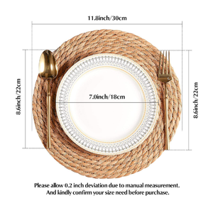 Set de table artisanal vietnamien en jacinthe d'eau, tressé naturellement, pour tables à manger, tables basses, restaurants, hôtels - Product Image 6