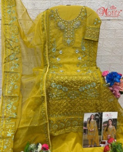 Shalwar kameez ผ้าโปร่งบางแบบพรีเมี่ยมพร้อมชุดเย็บปักลาย khatli ด้านล่างและ organza dupatta ที่สวยงามต้องมีชุดสี่ชิ้น - Product Image 3