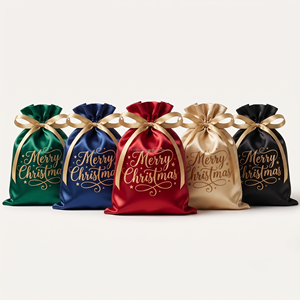 <b>Christmas</b> Satin Dust <b>Bag</b> With Drawstring Closure Reusable Holiday <b>Gift</b> Pouch Xmas Printed Favor Packaging For Present Custom <b>Bag</b> - Product Image 2