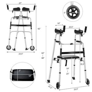 Deambulatore per Anziani, Pieghevole con 1 Clic, Design a H, 2 Modalità, Ruote Resistenti da 5 Pollici, Sedile Morbido (330 libbre) - Product Image 5