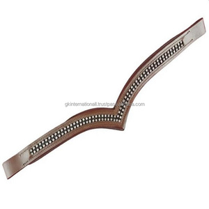 Correa para cejas de caballo en forma de V, cuero genuino negro y marrón, suave relleno de vaca y costura con brillante y cadena de diamante - Product Image 6