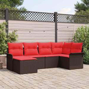 Ensemble de canapés de jardin en polyrotin marron, 6 pièces, avec coussins, ensembles de jardin - Product Image 1