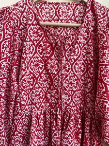 เดรสยาวลายดอกไม้สไตล์โบฮีเมียน ผ้าฝ้ายพิมพ์ลายด้วยมือ ชุดอินเดีย แขนยาว คอวี ลายดอกไม้ ชุดเดรสสำหรับงานปาร์ตี้สำหรับผู้หญิง - Product Image 2