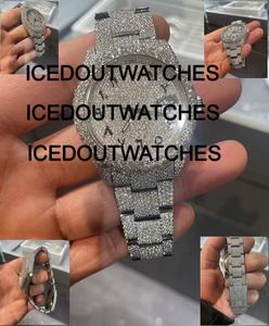 Men's Classic Stainless Steel Moissanite Band Fashion Business <b>Watch</b> 38mm Full <b>Iced</b> Case Luminous Quartz Glass 10 Bar Water - Product Image 4