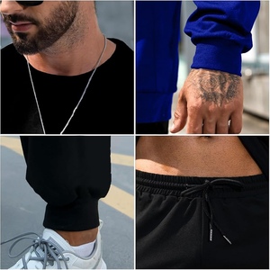 Conjunto Deportivo para Hombre con Bloques de Color, Cuello Redondo, Manga Larga, Tejido de Poliéster, Ropa Casual de Otoño, Transpirable, Negro, Blanco, Azul - Product Image 4