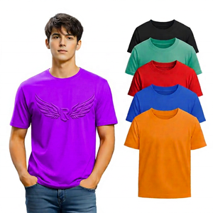 Camiseta de Manga Corta para Hombre con Logotipo de Alas en Relieve, Corte Regular, Cuello Redondo, Informal, de Algodón Jersey, Color Sólido, Diseño con Estampado Frontal - Product Image 2
