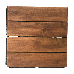 Carreaux de terrasse à emboîtement en bois facile à installer 11.8 "x 11.8" Carreaux à emboîtement en bois d'acacia Rustique pour sol extérieur et intérieur 4 lattes - Product Image 1