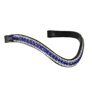 Diadema de cuero curvada negra para caballo con cristales de imitación azules y transparentes, brillante, con diamantes de imitación, para caballos. - Product Image 6