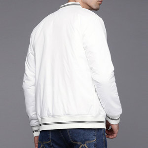 Men's White Varsity <b>Jacket</b> Solid Color Zipper Closure Casual <b>Fleece</b> <b>Lining</b> Slim Fit Autumn Wear Regular Length - Product Image 4