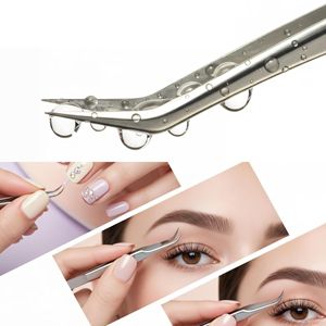 Pinzas para Extensión de Pestañas de Acero Inoxidable con Punta Curva y Acabado Rayado, Herramienta Duradera para Uso en Salón y en Casa - Product Image 3