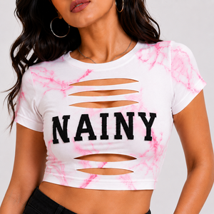 Camiseta Corta Sexy con Aberturas para Mujer, Ajustada, de Moda Urbana, Informal, para Fiesta, Top de Verano, Camisa Informal de Moda - Product Image 2