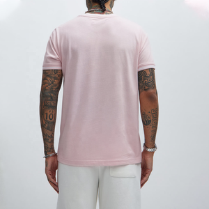 Camiseta de Manga Corta Rosa para Hombre, Cuello Redondo, con Ribete en Contraste, Diseño Liso, Largo Regular, Alta Calidad, Venta al Por Mayor - Product Image 2