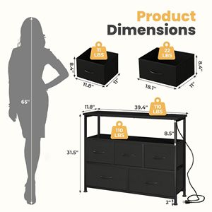 Moderno Mueble para TV de 5 Cajones para Televisores de 45 Pulgadas con Estación de Carga y 2 Estantes, Consola Multimedia para Hotel - Product Image 5