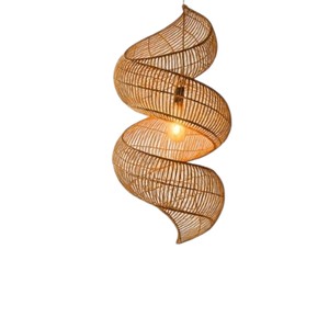 Creative Spiral Ribbon Design Natural Rattan Lampshade Handmade Woven Ceiling Pendant <b>Light</b> <b>Fixture</b> <b>Rustic</b> Chandelier - Product Image 1