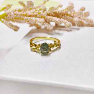 Bague en argent sterling 925 plaqué or 14 carats avec agate mousse, bague en pierre précieuse inspirée de la nature pour femmes, bijoux faits à la main, cadeau - Product Image 6