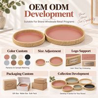 Ensemble de 2 plateaux décoratifs ronds en métal avec bord tressé naturel pour centre de table basse et décoration intérieure