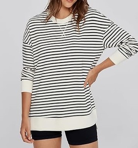 Sudaderas de Forro Polar para Mujer al por Mayor, OEM ODM, con Rayas Estampadas, Hombro Caído, Estilo Modesto, Ecológicas, Lavadas a la Piedra, Cuello Redondo, Ropa Urbana - Product Image 4