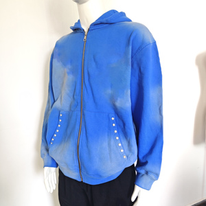 Custom High Quality Streetwear Hoodie Fleece <b>Zip</b> Up Printed Men Hoodie Vintage Acid Wash Sun Faded Distressed <b>Pockets</b> <b>Hoodies</b> - Product Image 3