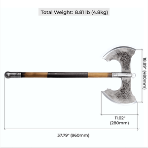 Hache viking à double tranchant en acier carbone forgé à la main, manche long en bois, robuste, pour le bricolage et le camping - Product Image 2