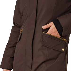 Chaqueta de Invierno Acolchada Marrón para Mujer con Capucha con Ribete de Piel, Cierre de Cremallera, Manga Larga, Abrigo Grueso - Product Image 5