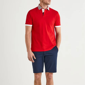 Polo de Manga Corta para Hombre, Color Rojo Sólido, Estilo Casual, Tejido Piqué, con Cuello - Product Image 3