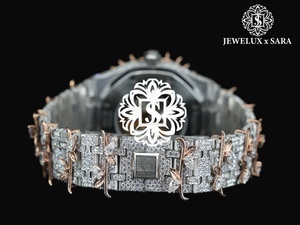 Relojes de Diamantes de Proveedor Indio, Esfera Azul, Totalmente Engastados, Estilo Antiguo, con Ventana de Cristal, Precio de Exportación - Product Image 3