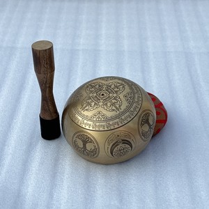 Evana Brass Casted Singing Bowl with Etched Tree & Lotus Design Religious Theme Meditation Sound Bowl with <b>Wooden</b> <b>Mallet</b> Cushion - Product Image 4