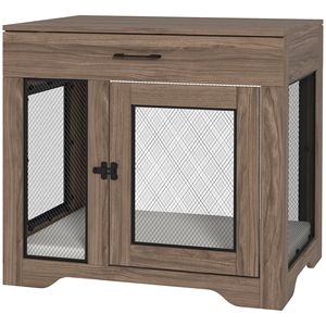 Cuccia per Cani con Struttura in Legno, Cuscino Morbido Resistente all'Acqua e Cassetto per Cani di Piccola Taglia, Colore Marrone - Product Image 1
