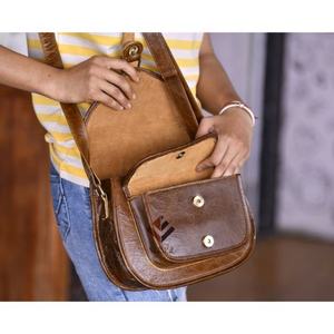 Marrón oscuro 100% cuero genuino Sling Messenger Crossbody Saddle Bag elegante vestido Vintage para mujeres niñas señora elegante monedero - Product Image 4