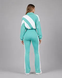 <b>Women's</b> Solid Casual 2-<b>Piece</b> Tracksuit Set Full Sleeve Zip-Up Top Side Stripe Sweatpants Regular Fit 100% Cotton Breathable - Product Image 2
