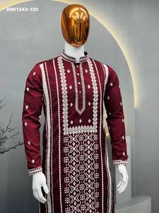 Premium Collection Heavy Silk with Embroidery & Silver Sequence work Full-sleeve Man's Kurta-Payjama Collection Indian Supplier - Product Image 6