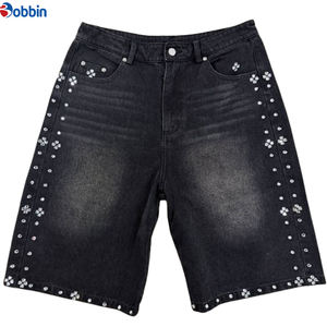 Pantalones Cortos de Mezclilla para Hombre, Estilo Hip Hop, Personalizados, Verano, OEM, Vintage, con Pedrería - Product Image 2