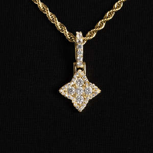 Iced Out Diamond Flower Pendant | Gold Floral Charm <b>Necklace</b> | Stainless Steel Luxury Jewelry - Product Image 2