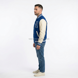 Chaqueta Varsity Personalizada para Hombre, de Lana, con Mangas de Cuero Genuino, Bordada, Casual, de Invierno, con Cuello Alto, Ecológica y Reversible - Product Image 4
