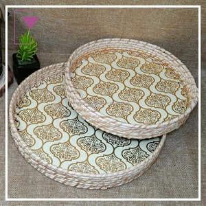 ชุดถาดเสิร์ฟทรงกลมหวายพิมพ์ลายเคลือบมือ ดีไซน์โบโฮสุดชิค ราคาไม่แพง เหมาะสำหรับห้องอาหารและเป็นของขวัญในวันหยุด - Product Image 6